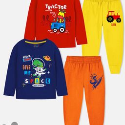 YK X Trampoline Kids Pack Of 2 Graphic Printed Night suits-picture-46