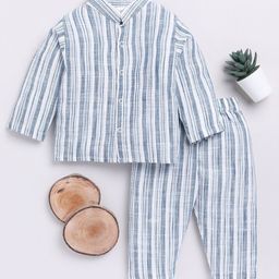 Clt.s Unisex Vertical Striped Mandarin Collar Pure Cotton Shirt With Pyjamas-picture-7