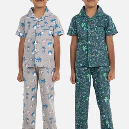 Growing Tree Unisex Kids Grey & Green Printed Night suit-picture-57