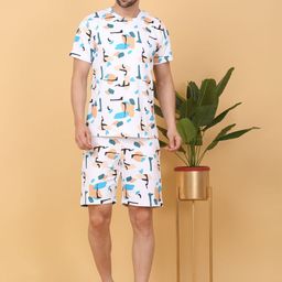 Sweet Dreams White & Blue Abstract Printed Round Neck Night suit-picture-19