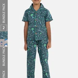 Growing Tree Unisex Kids Green & Grey Printed Night suit-picture-38