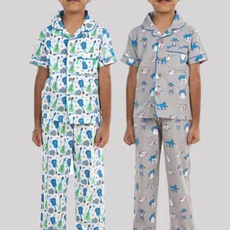 Growing Tree Unisex Kids White & Grey Printed Night suit-picture-37