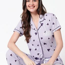 Zeyo Women Lavender & Purple Printed Night suit-picture-49
