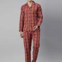 Joven Men Maroon Checked Night suit-image-4