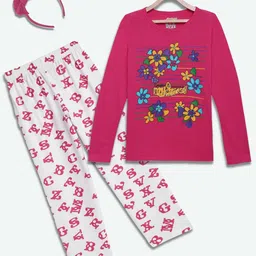 SINI MINI Girls 2 Pieces Floral Printed Pure Cotton Night Suit-picture-28