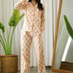 SANSKRUTIHOMES Women Cream-Coloured & Red Printed Night suit-image-45