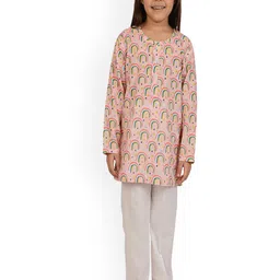 frangipani Girls Pink & Blue Printed Night suit-image-89