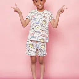 SPUNKIES Girls White & Blue Printed Night suit-image-56