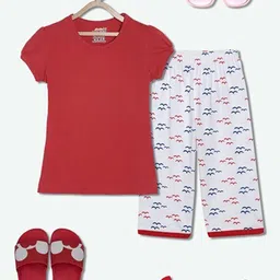 SINI MINI Girls Conversational Printed Pure Cotton Night Suit-picture-57