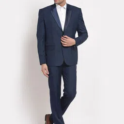 KLOTTHE Men Blue Checked Slim-Fit Single-Breasted 2 Piece Party Suit-picture-10