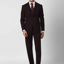 Peter England Elite Men Maroon Self-Design Single-Breasted Slim-Fit 3-Piece Formal Suit-image-96