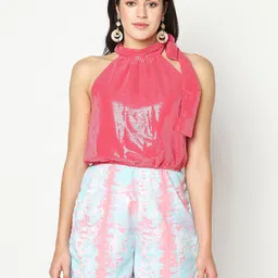 SQew Pink & White Printed Embellished Playsuit-picture-47
