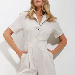 Trend Alacati stili Shirt Collar Cotton Jumpsuit-picture-15