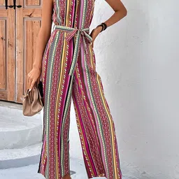 StyleCast Purple Ethnic Motifs Printed Waist Tie-Ups Basic Jumpsuit-picture-36