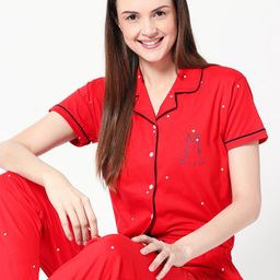 Zeyo Polka Dots Printed Pure Cotton Night Suit-picture-23