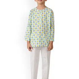 frangipani Unisex Kids Teal & White Printed Pure Cotton Night suit-picture-51