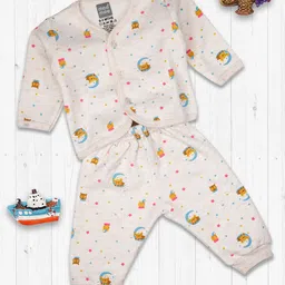 MeeMee Kids Beige & Blue Printed Pure Cotton Night suit-picture-35