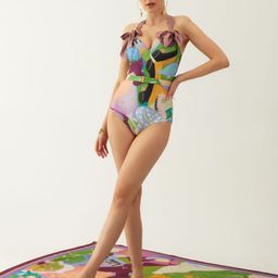 Tizzi Abstract Printed Halter Bodysuit-picture-24