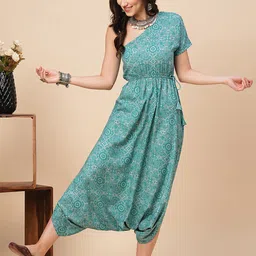 Globus Green Ethnic Motifs Printed Culotte Jumpsuit-image-56
