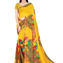 KALINI 2 Yellow & Red Pure Georgette Saree image 2