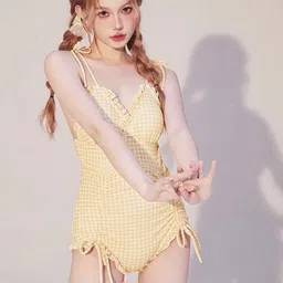 LULU & SKY Checked V-Neck Ruffle-trim Bodysuit image 4