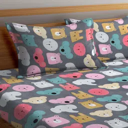 KLOTTHE Grey Printed Fitted 300 TC Double King Bedsheet With 2 Pillow Covers image 3