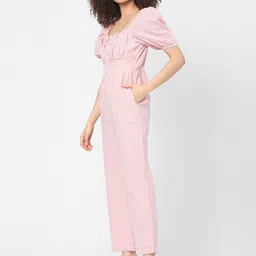 ONLY Pink & White Checked Cotton Basic Jumpsuit image 3