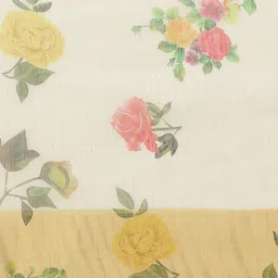 Mitera Off White & Yellow Floral Print Linen Blend Saree image 3