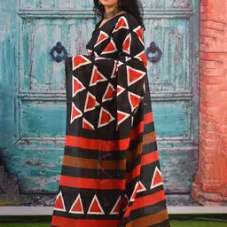 clothonus Geometric Pure Cotton Block Print Saree image 3