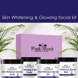 Pink Root Skin Whitening Scrub Cream Gel & Face Mask-100ml Each  Facial Kit image 4