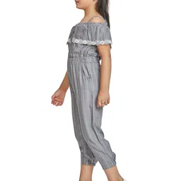 Peppermint Girls Grey & White Off-Shoulder Printed Basic Jumpsuit with Lace Inserts image 4