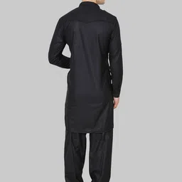 ROYAL KURTA Men Black Solid Cotton Blend Pathani Kurta with Salwar image 2