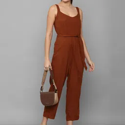 Allen Solly Woman Brown Linen Solid Basic Jumpsuit image 3