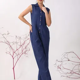 JISORA Spread Collar Gathers Cotton Basic Jumpsuit image 3