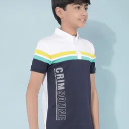 Crimsoune Club Boys Colourblocked Polo Collar Short Sleeves Slim Fit Cotton T-shirt image 3