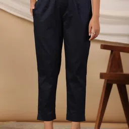 Juniper Women Mid-Rise Comfort Slim Fit Pleated Cigarette Trousers image 1