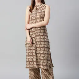 anayna Women Beige & Maroon Printed Kurta with Palazzos-picture-41