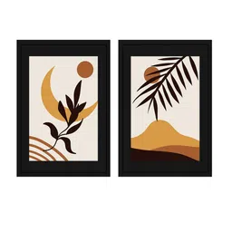 RANDOM Orange & Brown 2 Pieces Boho Aesthetic Wooden Painting Wall Arts image 2