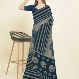 Fevinaa Batik Zari Silk Cotton Bagru Saree-picture-42