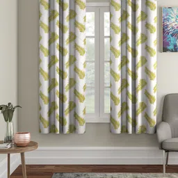 Cortina Olive Green & White 2 Pieces Quirky Printed Window Curtains-picture-30