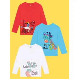 NUSYL Girls Pack of 3 Red & White Printed T-shirt-picture-38