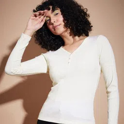 SASSAFRAS BASICS V-Neck Long Sleeves Ribbed Top-picture-12