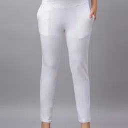 Mamma's Maternity White Solid Cotton Spandex Ankle Length Maternity/Pregnancy Pant-picture-36