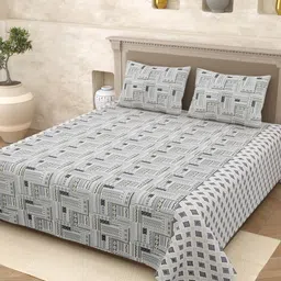 Varde Beige & Black Ethnic Motifs 210 TC Queen Bedsheet with 2 Pillow Covers image 2