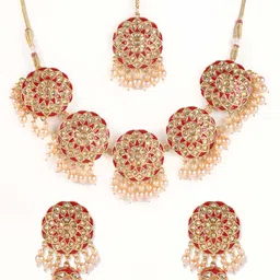 Anouk Gold-Plated Kundan-Studded & Beaded Jewellery Set With Maang Tikka image 2