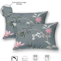 DREAM WEAVERZ Grey 220 TC Cotton Double Queen Bedsheet with 2 Pillow Covers image 5