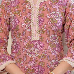 DORIYA Women Floral Printed Regular Thread Work Kurta with Trousers & With Dupatta image 3