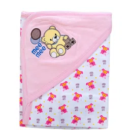 MeeMee Printed Double Layer Reversible Soft Baby Blanket with Hood - Pink image 1