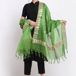 SOUNDARYA Striped Pure Cotton Leheriya Dupatta with Gotta Patti image 1