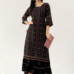 Lee Moda Women Blue Ethnic Motifs Printed Layered Kurta with sharara & Dupatta image 1